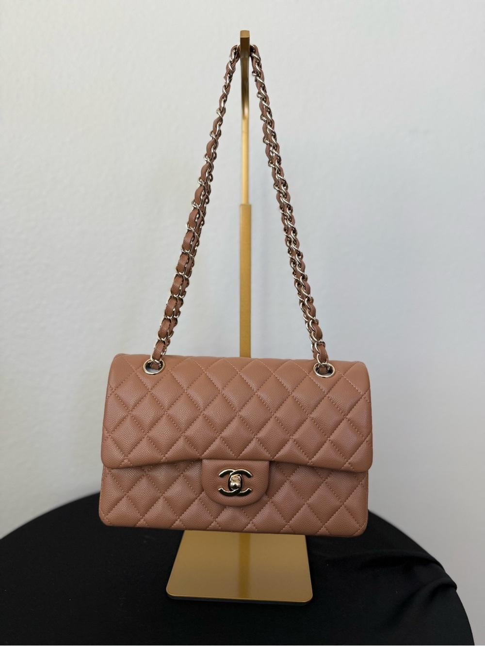 Chanel Quilted Caviar Classic small Double Flap bag in a caramel tone